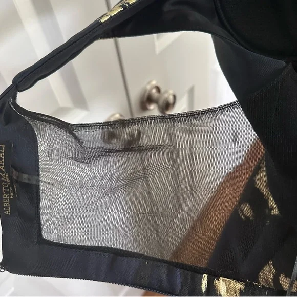 Alberto Makali Elegant Navy Gold V-Neck Sheer Back Wedding Guest Dress Size 6 - Picture 10 of 15